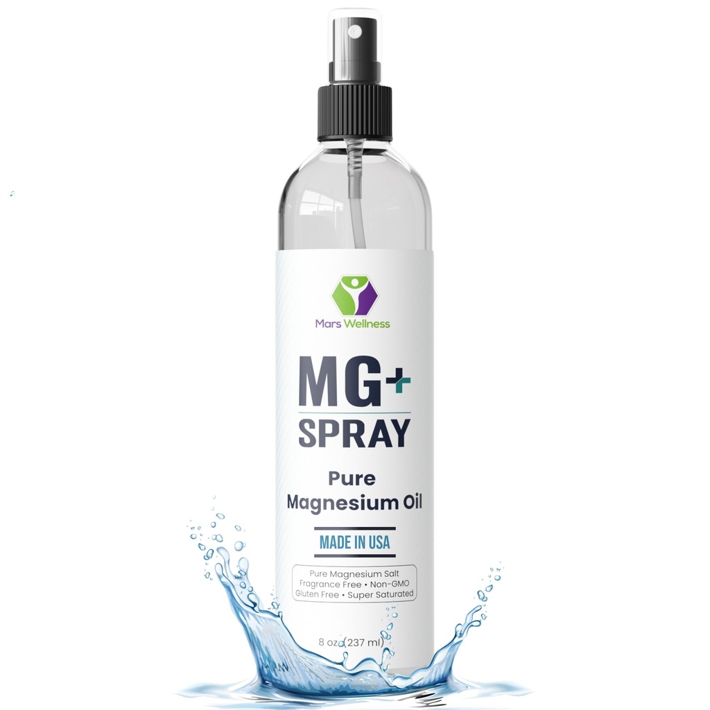 Spray de magnésium topique pour les crampes de sommeil et de jambes - Fabriqué aux États-Unis par Mars Wellness - 8 oz - Huile de magnésium pure, relaxe et rajeunit les muscles