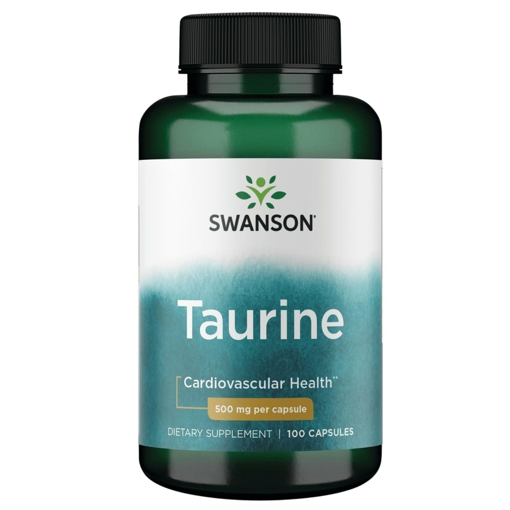 Swanson Taurine - Supplément à l'acide aminé Promouvoir la production d'énergie et l'équilibre électrolytique - Formule naturelle appuyant la santé cardiaque et le mieux-être - (100 capsules, 500mg chacune)