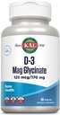 KAL Vitamine D3 & Magnésium Glycinate, Formule d'absorption améliorée avec BioPerine, Muscle & Bone Health Support, Immune Support & More, Non-OGM, Sans gluten, 45 portions, 90 VegCaps
