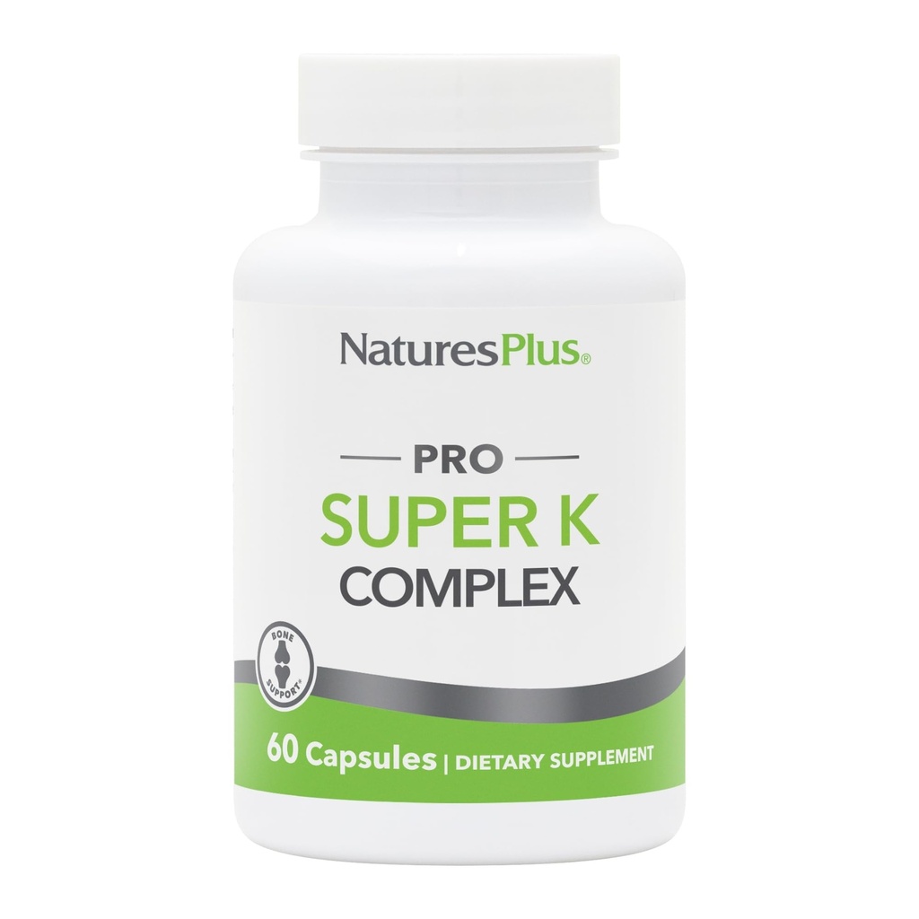 NaturesPlus PRO Super K Complex - 60 capsules - favorise le métabolisme du calcium sain - comprend les vitamines K1 et K2 - non-OGM, végétalien et sans gluten - 60 portions