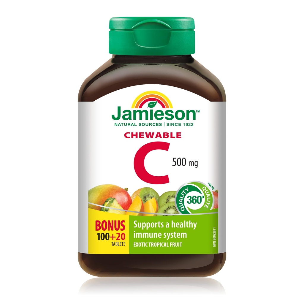 Jamieson Vitamine à croquer C 500 mg Fruits tropicaux exotiques, 120ct, importés du Canada}