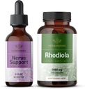 HERBAMAMA Nerve Support et Rhodiola Kit - Ensemble de Nerve Support Complexe liquide 2 fl oz et Rhodiola Rosea Capsules - Vegan, non-OGM, sans sucre et sans alcool, 2 Pack