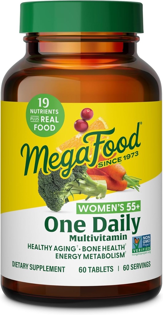 MegaFood Women's 55+ One Daily Multivitamin for Women - with Vitamin A, C, D3 & E for Optimal Aging Support - Plus Real Food - Bone & Immune Support Supplement - Vegetarian - 60 Tabs