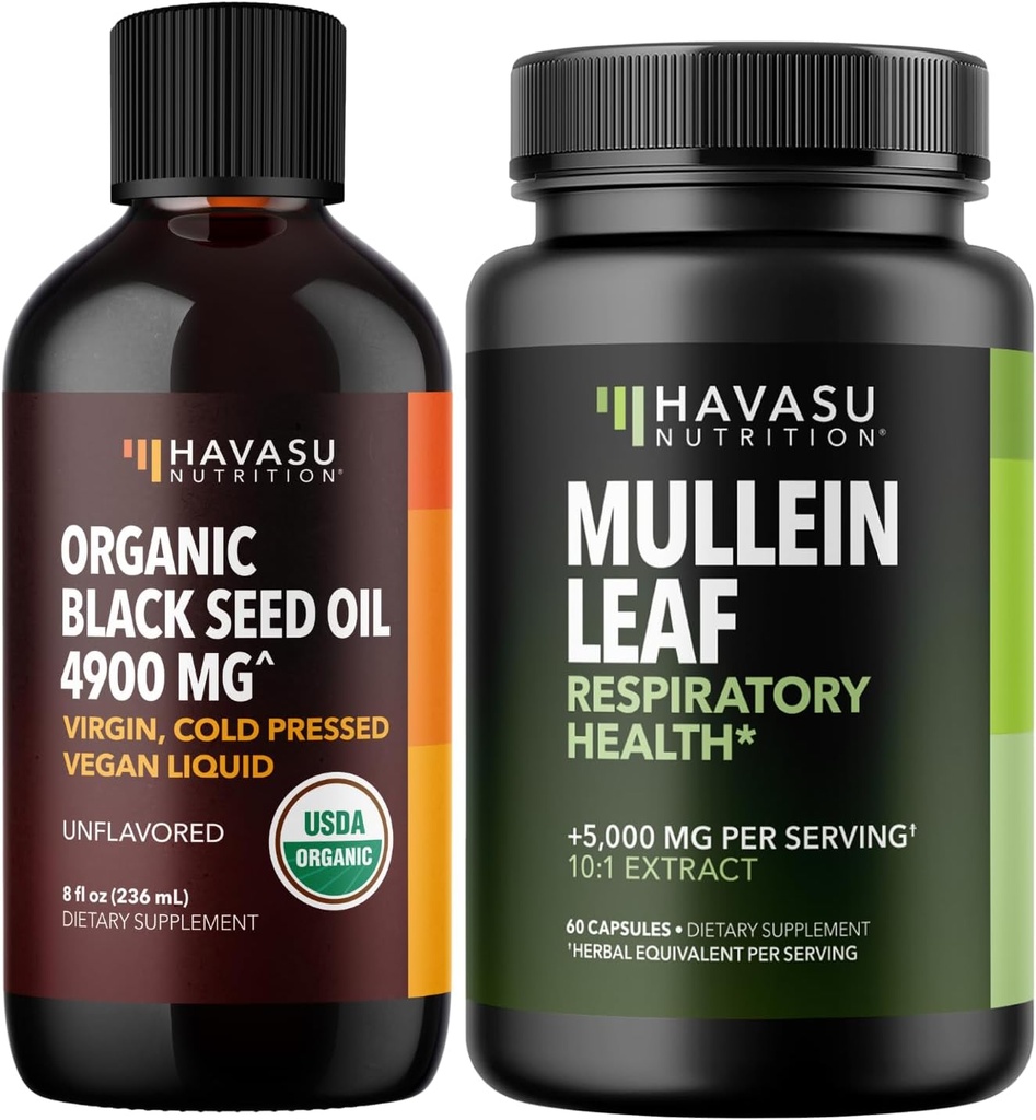 HAVASU NUTRITION Huile de graines noires organiques Liquide + Capsules de feuilles de Mullein