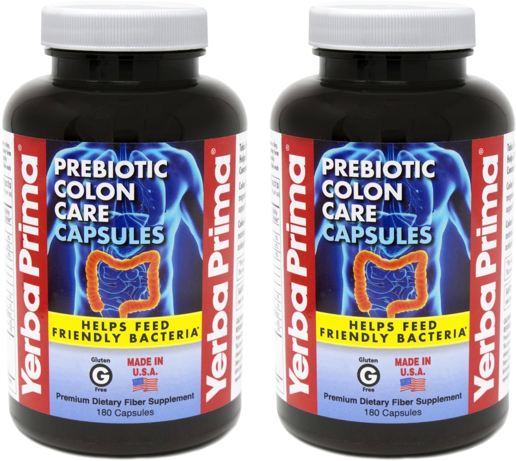 Ierba Prima Prebiotic Colon Care Capsules Dietary Fibre, 180 Compte, (paquet de 2) - Cinq formes de Fibre Plus FOS Supplément prébiotique - Soluble et insoluble pour la régularité et le soutien digestif