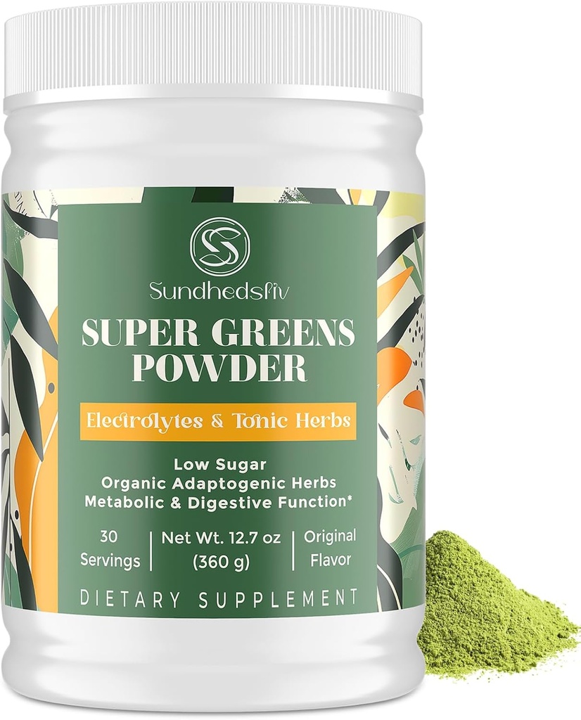 Super Greens Powder Superfood + Electrolytes & Herbes Toniques.Les Verts Biologiques, Shilajit, Adaptogènes, Antioxydants, Préobiotiques & Probiotiques & Postbiotiques.