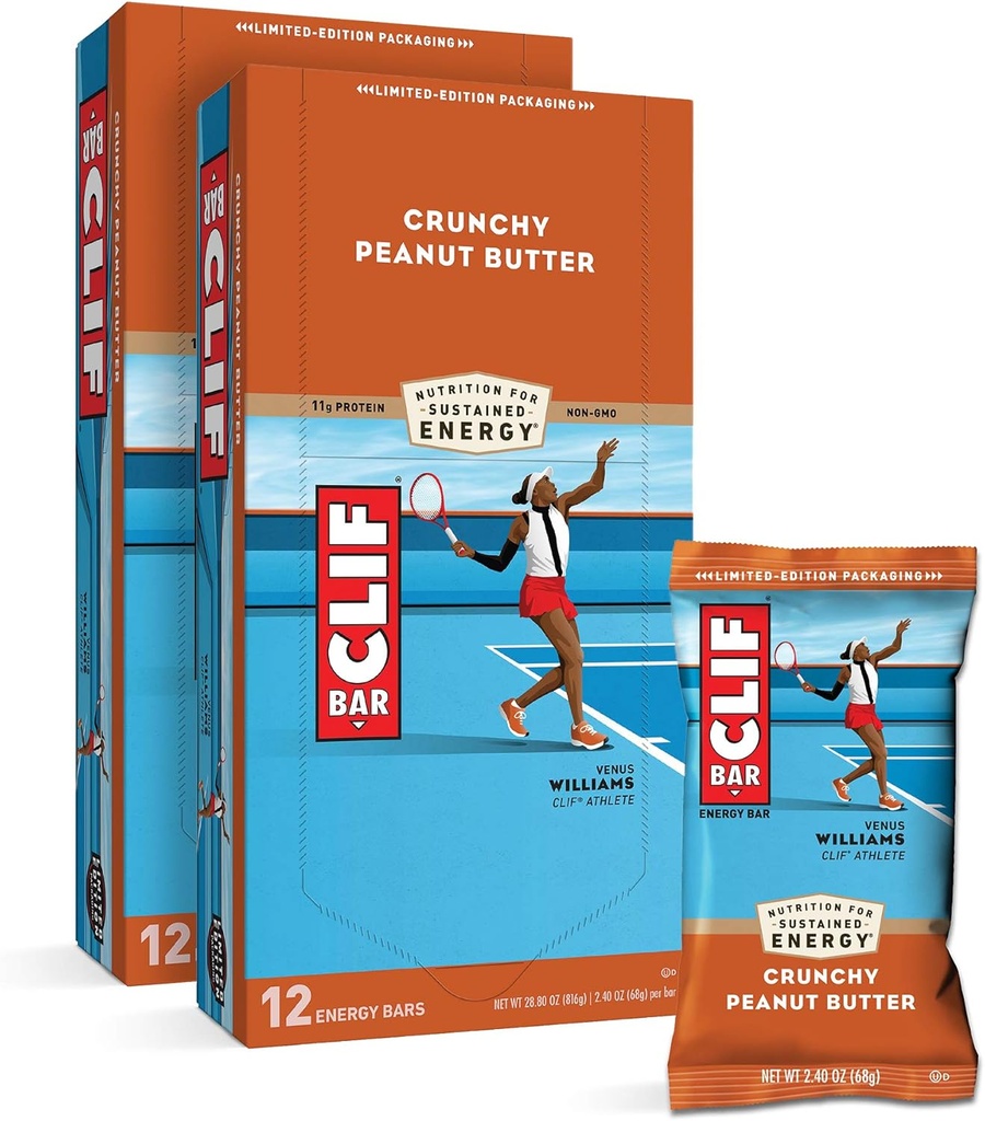 CLIF BARS - Energy Bars - Crunchy Peanut Butter - Made with Organic Oats - Plant Based Food - Vegetarian - Kosher (2.4 Ounce Protein Bars, 24 Count) Packaging May Vary
