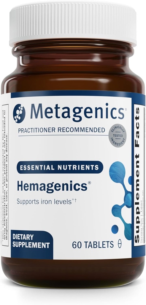 Metagenics Hemagenics Iron Supplement with B12, B6 & Folate Supports Red Blood Cell Formation, Energy & Immune Health* Non-Constipating, Non-GMO, Gluten-Free, Vegetarian - 60 Tablets