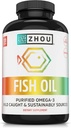 Zhou Huile de poisson - Supplément d'huile de poisson pour les femmes et les hommes, Omega 3 acide gras, source naturelle de DHA & EPA pour les adultes, sans Burpless, pur, coeur et santé articulaire - 120 Softgels