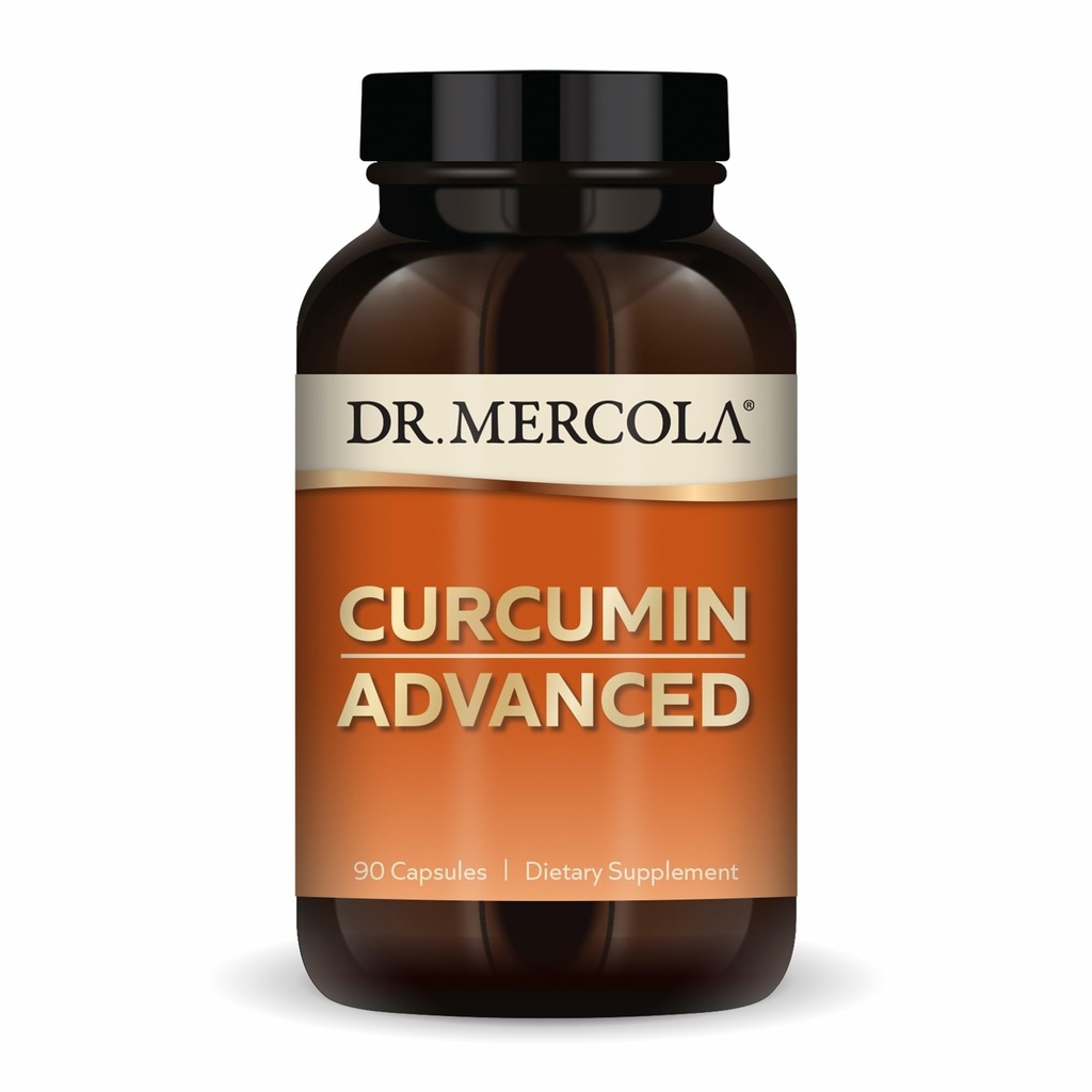 Dr Mercola Curcumin Advanced, 90 portions (90 gélules), 500 mg par gélule, supplément alimentaire, soutient la santé de la vision et la concentration mentale, non-OGM