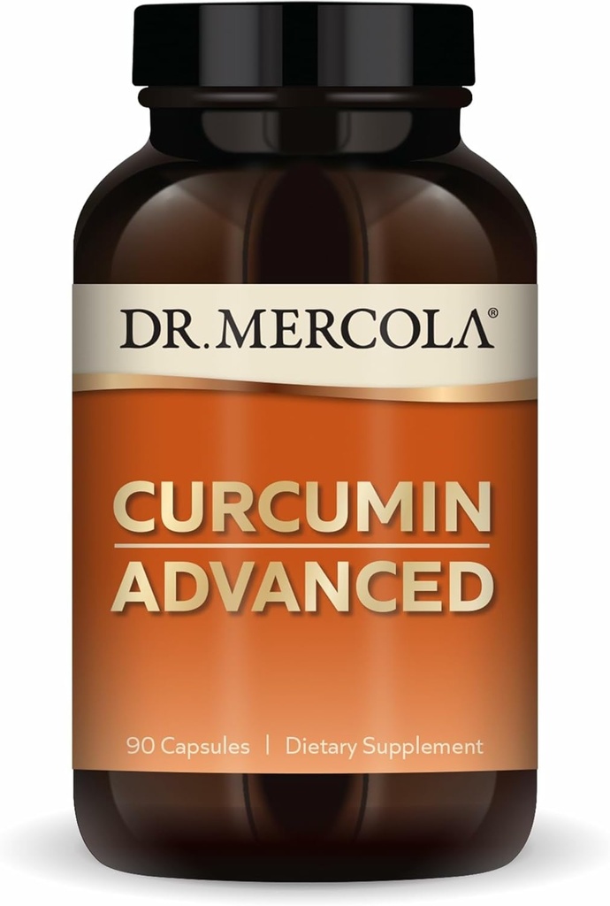 Dr Mercola Curcumin Advanced, 90 portions (90 gélules), 500 mg par gélule, supplément alimentaire, soutient la santé de la vision et la concentration mentale, non-OGM