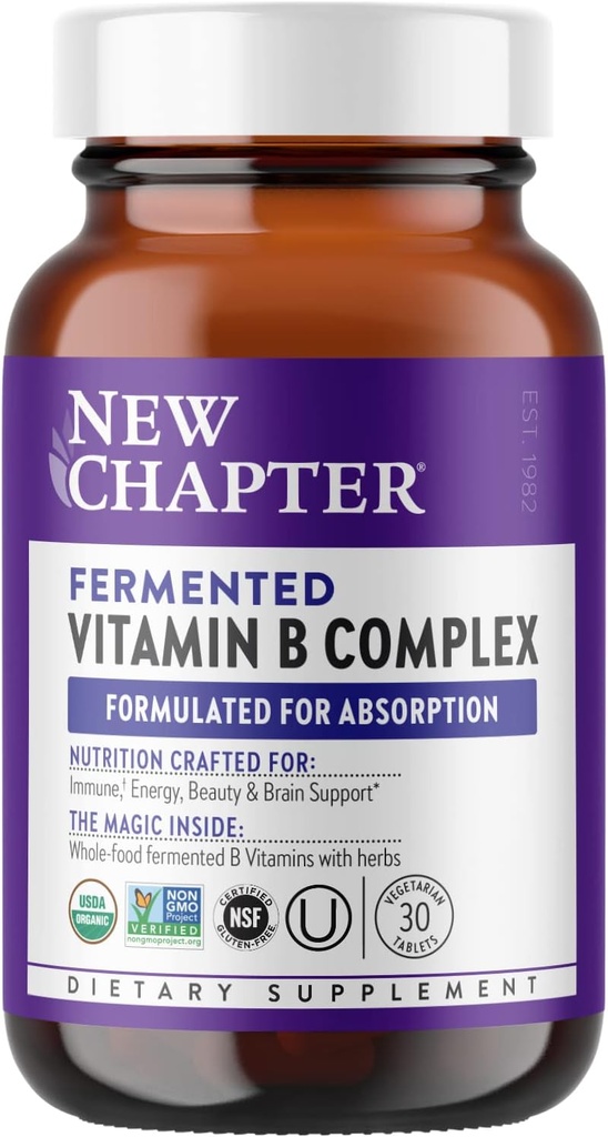 NOUVEAU CHAPITRE Complexe de vitamine B fermentée biologique 30 Compte, 30 CT