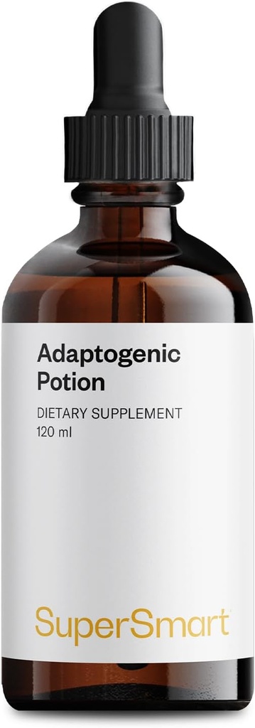 SUPERSMART - Potion adaptogène - 10 herbes et champignons (Astragalus, Saint Basilic et Reishi, Cordyceps et Shiitake) - Support adrénal et système immunitaire Booster - 120 ml