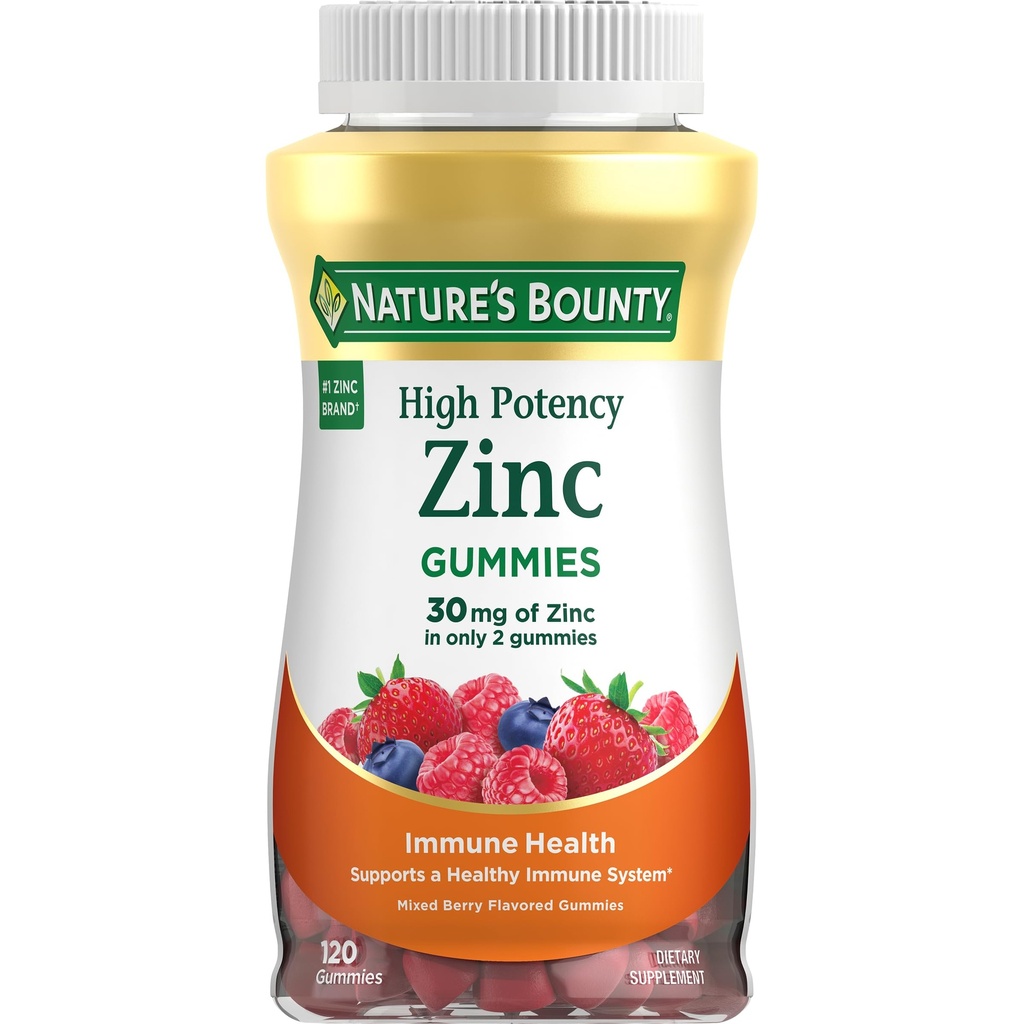 Natures Bounty Zinc Gummies, Immune Support Gummies, soutient la peau et la santé antioxydante, Berry mixte, 30mg, 120 Compte