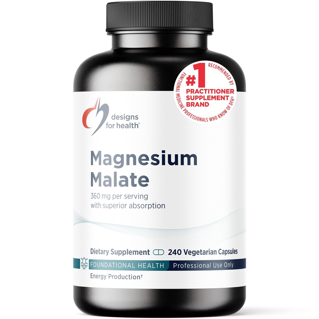 Conceptions pour le Malate de magnésium de santé - Magnésium chélaté sous forme de Malate de magnésium - Forme hautement biodisponible pour soutenir l'énergie, la santé osseuse + la récupération musculaire (240 Capsules de Malate de magnésium)
