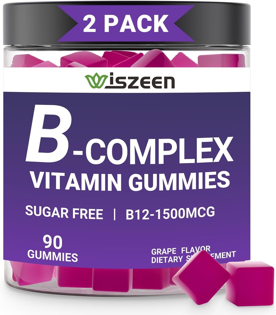 Gommies complexes de vitamine B sans sucre avec vitamine C, complexe de vitamine B méthylé pour les femmes, les hommes et les adultes - B12, B1, B2, B3, B5, B6, B7, B9 - supplément complexe de vitamine B pour le soutien à l'immunoénergie