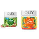 Anneaux Gummy en fibre OLLY Fiber, 5g Fibre prébiotique, FOS (Fructo-oligosaccharides), Soutien digestif et Bonjour Happy Gummy Worms, Soutien de l'équilibre d'humeur, Vitamine D, Safran, Supplément à croquer pour adultes