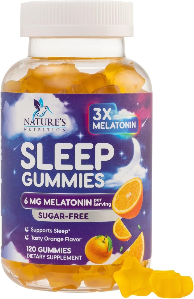 Mélatonine Sleep Gummies Sans sucre - 6 mg Mélatonine Sleep Gummies pour les adultes, Suppléments Gummy Dormant Extra Force, Supplément de soutien au sommeil occasionnel, 6 mg Gomitas para Dormir - 120 Compte