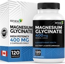 ACTIFS DE RENOUVELLEMENT Glycinate de magnésium 400MG par 2 capsules Bisglycinate de magnésium pur pour la relaxation corporelle complète, le sommeil, les muscles, les os et l'énergie - Balance électrolytique - Fabriqué au Canada -120 capsules