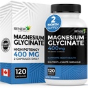 ACTIFS DE RENOUVELLEMENT Glycinate de magnésium 400MG par 2 capsules Bisglycinate de magnésium pur pour la relaxation corporelle complète, le sommeil, les muscles, les os et l'énergie - Balance électrolytique - Fabriqué au Canada -120 capsules