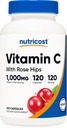 Nutricost Vitamin C with Rose HIPS 1025mg, 120 Capsules - Vitamin C 1000mg, Rose HIPS 25mg, Premium, Non-GMO, Gluten Free Supplement