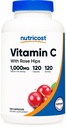 Vitamine C Nutricost avec Rose HIPS 1025mg, 120 Capsules - Vitamine C 1000mg, Rose HIPS 25mg, Premium, Non-OGM, Supplément sans gluten