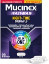 Mucinex Nightshift Cold & Flu, Maximum Strength Powerful Multi-Symptom Nighttime Relief, 20 Fast Release Caplets - Pain Reliever/Fever Reducer, Cough Suppressant, Antihistamine