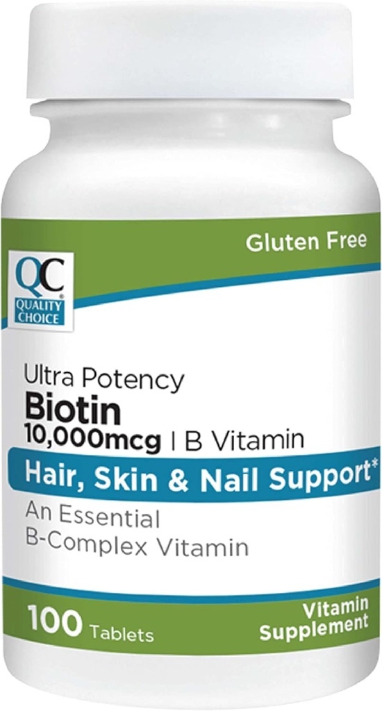 Biotine de choix de qualité 10 000 mcg + comprimés B 100 Count Ultra Potency Nail, peau et soutien capillaire