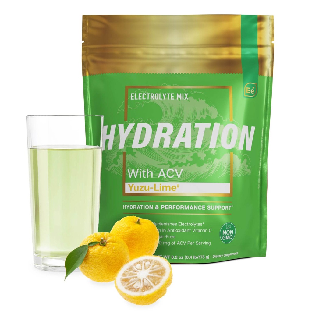 Eléments essentiels Packs d'hydratation - Yuzu Lime Pack - Packs de poudre d'électrolytes sans sucre - 25 Stick Packs d'électrolytes en poudre Pas de sucre - Boissons d'hydratation - avec vinaigre de cidre et vitamine C