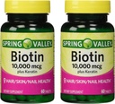 Spring Valley 10000mcg Biotine avec 100mg supplément alimentaire kératine, 60 comte (paquet de 2)