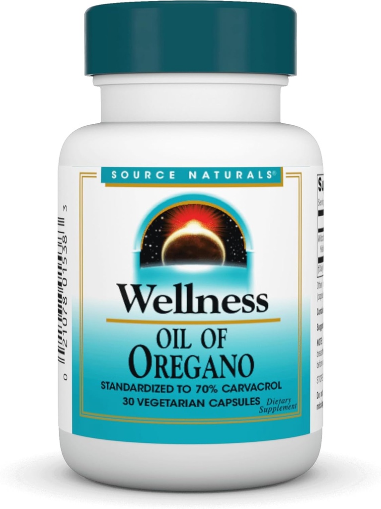 Source Naturals Wellness Oil of Oregano - Standardisé à 70% Carvacrol - 30 Capsules végétariennes
