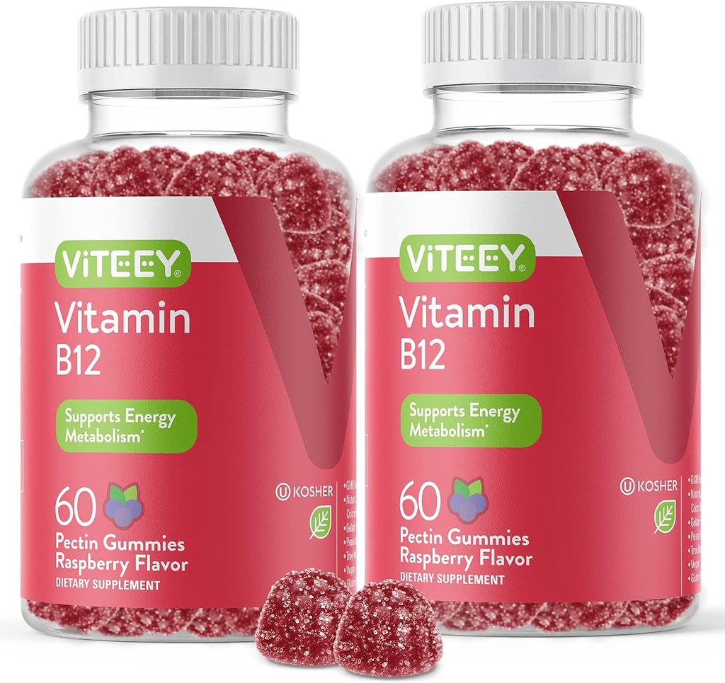 VITEEY Vitamin B12 Gummies - Cognitive Support and Energy Gummies - Vegan, Gelatin Free, Gluten Free - 60 Count
