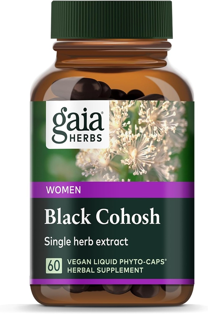 Gaia Herbes Cohosh Noir - Supplément de soutien à la ménopause pour aider à maintenir l'équilibre hormonal et la santé des femmes - avec cohosh noir biologique - 60 phytocapsules liquides véganes (30 jours d'approvisionnement)