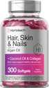 Horbäach Peau de cheveux et ongles Vitamines de 300 softgels avec biotine et collagène Infusé à l'huile d'argan et de noix de coco