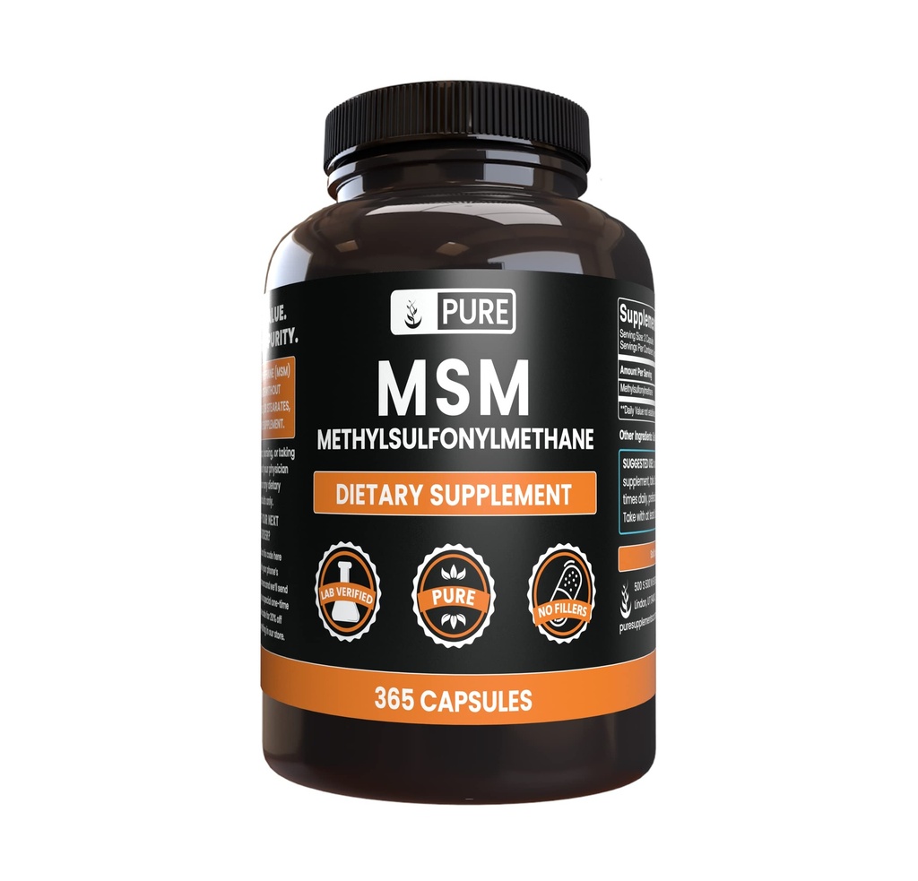 INGRÉDIENTS ORIGINAL DE PURE MSM (365 Capsules) Pas de Magnésium ou de Rice Fillers, Toujours Pure, Verified Lab