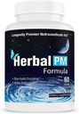 Longévité Herbal PM - Formule de sommeil à base de plantes avec 5 htp, mélatonine, Valerian et GABA. 60 Capsules de Veggie