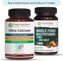 Pure Nutrition Ultra Calcium 1000mg et aliments entiers Hommes Multivitamines 1500mg pour des os, des articulations et le bien-être global. Ultra Calcium 90 Tabs + Multivitamines Homme 60 Tabs.
