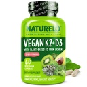 NATURELO Vitamine D3 K2 - Végétalien à base végétale D3 de Lichen - Supplément naturel pour système immunitaire, soutien osseux, santé du coeur - Alimentation entière - Non-OGM - Sans gluten, 60 capsules