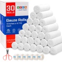 AZEN 30 bandes de rouleaux de gaze, 4 po x 4.1 Yards, fournitures médicales premium et fournitures de premiers soins, enveloppe de pansement, enveloppe de vetement, enveloppe de maman
