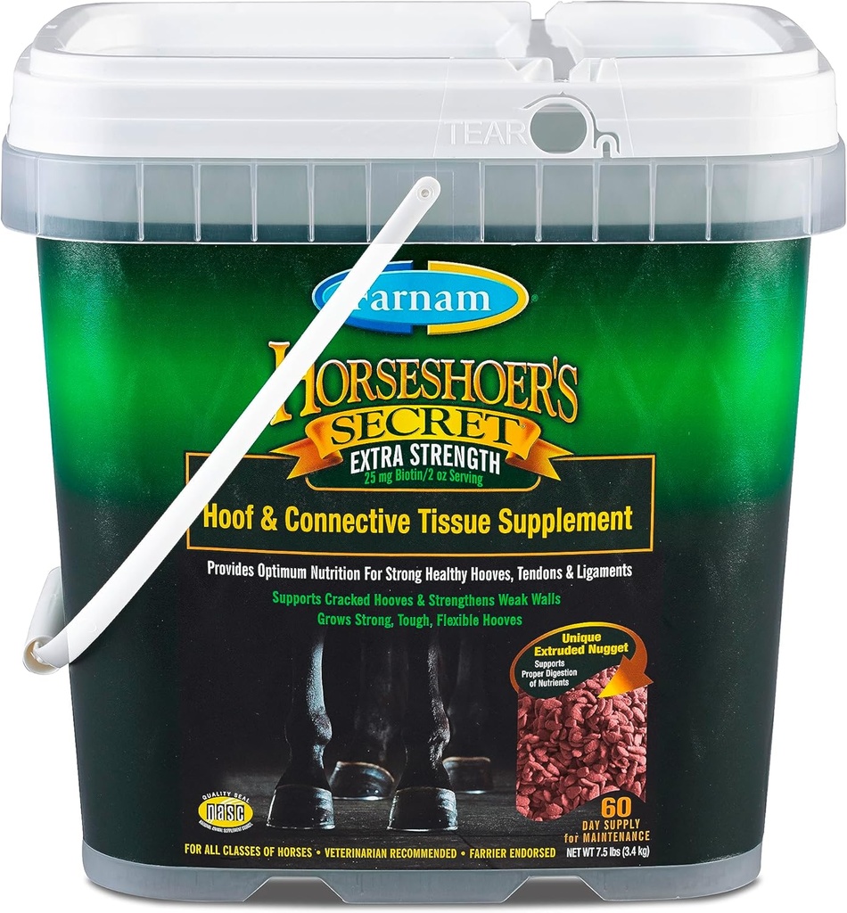 Farnam Horseshoer's Secret Extra Strength Hoof Suppléments & Supplément tissu conjonctif, favorise des Hooves forts, sains, Tendon & ligaments, 7,5 lbs, 60 jours d'approvisionnement