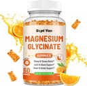 Gommies de magnésium pour adultes - Supplément de magnésium glyciné avec vitamine B6, L-théanine, vitamine D, CoQ10 - Gommies de magnésium Comlex pour l'humeur, les os et les muscles, sans sucre Arôme orange 60 ct