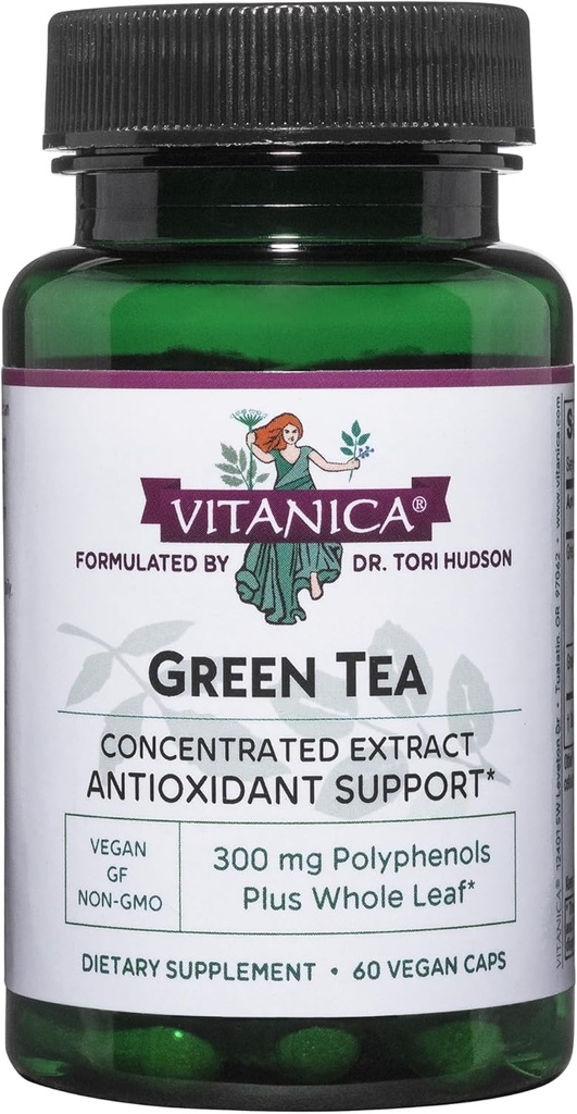 Supplément d'extrait de thé vert de Vitanica 330mg, 45% EGCG, 98% Polyphénols et 80% Catéchines, Antioxydant énergétique et support immunitaire, Vegan, 60 Capsules