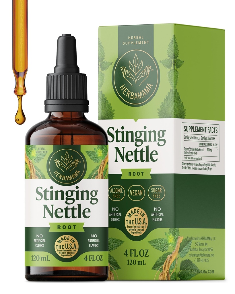 Teinture de la nervure HERBAMAMA - Support urinaire végétalien avec extrait de racine de la nervure - Supplément Urtica Dioica non-OGM, alcool et sans sucre - 84 jours d'approvisionnement
