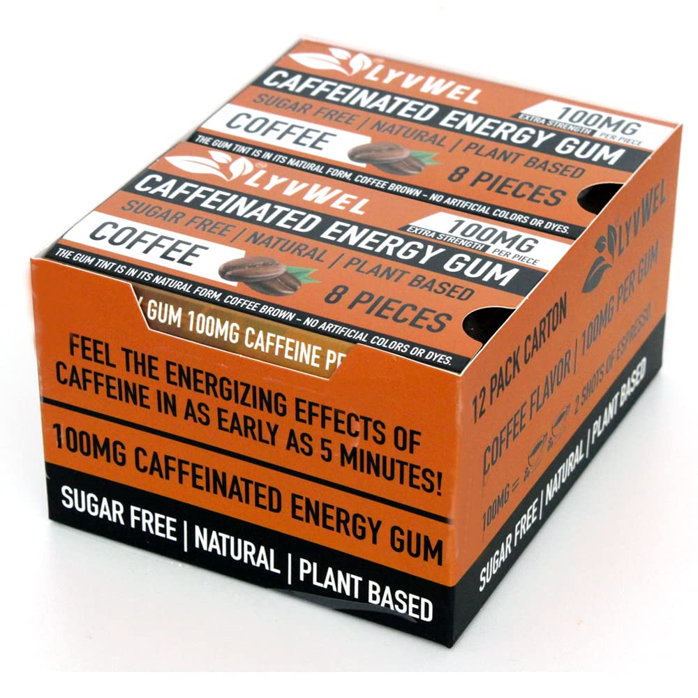 LyvWel Energy Gum (100mg de caféine par gemme) Tout naturel (Cafee-12 Pack)