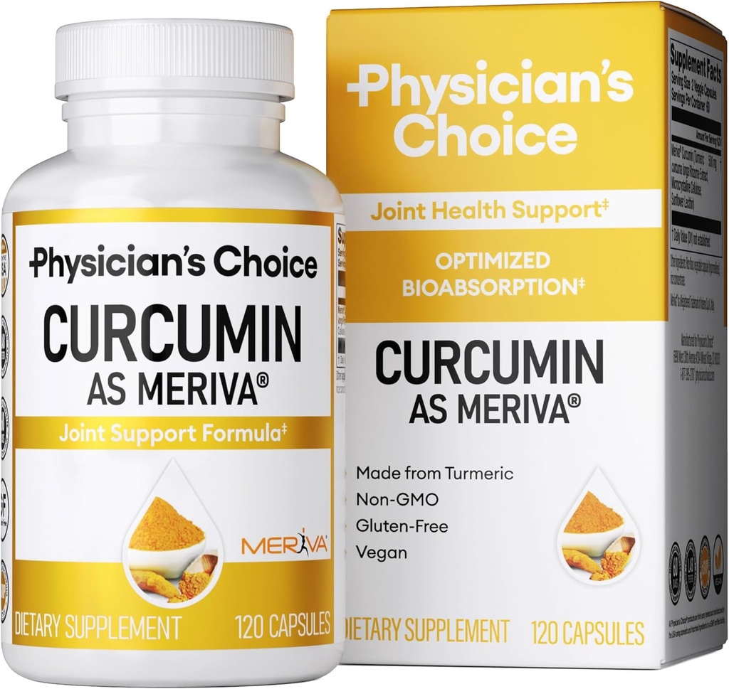 CHOIX du médecin Curcumin Meriva 500 - Études cliniques - Meilleure absorption que les suppléments curcuminiques ordinaires - Soutien conjoint scientifique - 120 capsules