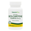 Natures Plus Bêta Carotène Naturel - 25 000 iu Vitamine A & Vitamine E, 90 Softgels - Supplément pour les yeux, Antioxydant, Aides à la Défense Cellulaire Radicale et Naturelle Libre - Sans gluten - 90 portions