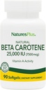 Natures Plus Bêta Carotène Naturel - 25 000 iu Vitamine A & Vitamine E, 90 Softgels - Supplément pour les yeux, Antioxydant, Aides à la Défense Cellulaire Radicale et Naturelle Libre - Sans gluten - 90 portions