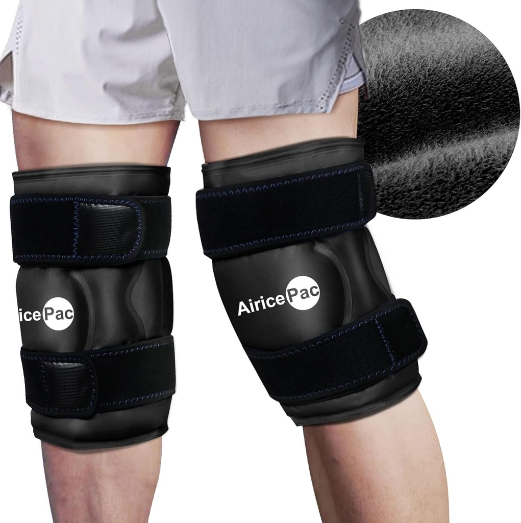 2 Paquet de glace pour soulager la douleur au genou, gel réutilisable en éponge de glace pour blessures, gonflement, chirurgie de remplacement du genou, thérapie de compression froide pour l'arthrite, ménisque et ACL, noir