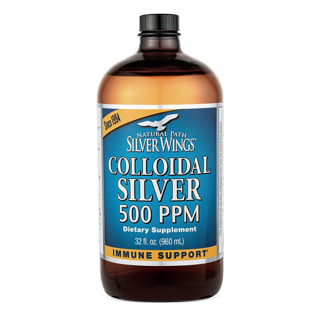 Sentier naturel Silver Ailes Colloïdal Argent 500ppm (2 500mcg) Supplément de soutien immunitaire 32 fl. oz.