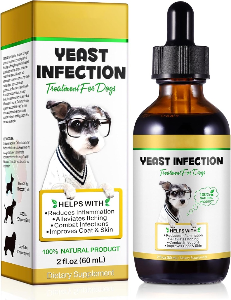 Traitement naturel de l'infection des levures pour chiens, traitement de l'infection des levures pour chiens, soulagement de l'allergie chez les chiens, soulagement de la démangeaison et de l'immunité, améliore la peau et le manteau, supplément à base de plantes pour chiens, 2 oz